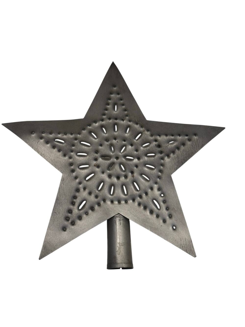 Primitive Rustic 9" Punched Tin Christmas Tree Star Tree Topper